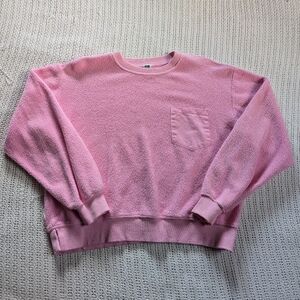 VTG OH BOY! Bubblegum Pink Crew Neck Sweater Women's Small Medium Cotton Pocket